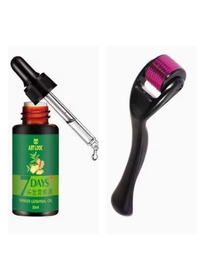 ARTLOOK - 7 Day Ginger Germinal Growth Hair Loss Treatement Mulicolour 30ml And Face Wrinkles Treatment Roller Black/Pink - Image 1