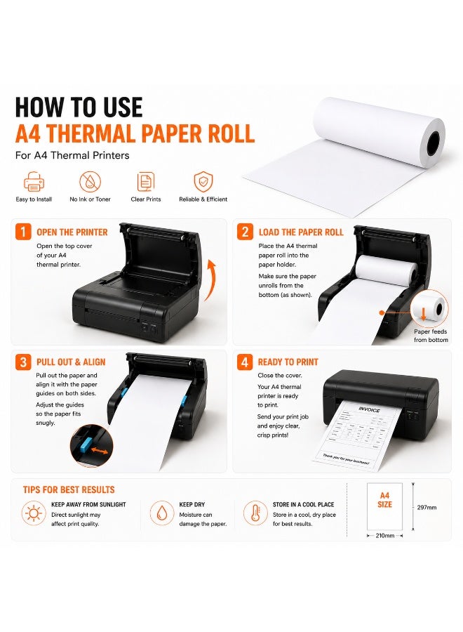 A4 Thermal Printer Paper Roll 210 × 30mm | Continuous Direct Thermal Paper | Smudge-Free Printing | Office, Business & Travel Use - Image 4