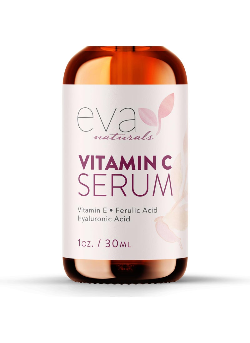 Eva Naturals Vitamin C Serum 20% For Face, Pure Vitamin C Face Serum for Wrinkles, Acne, Dry Skin, and Dark Spots - Facial Vitamin C Serum (1oz) 