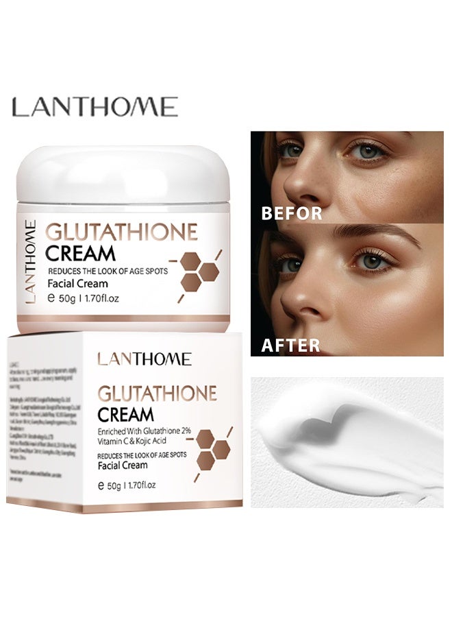 Lanthome Glutathione White Cream, Facial Dark Spots Remover，Prevent Aging Moisturizing Skin Brightener Cream，Reduces Fine Lines & Wrinkles，Spot Removing and Wrinkle Removing Face Cream 50g - Image 1