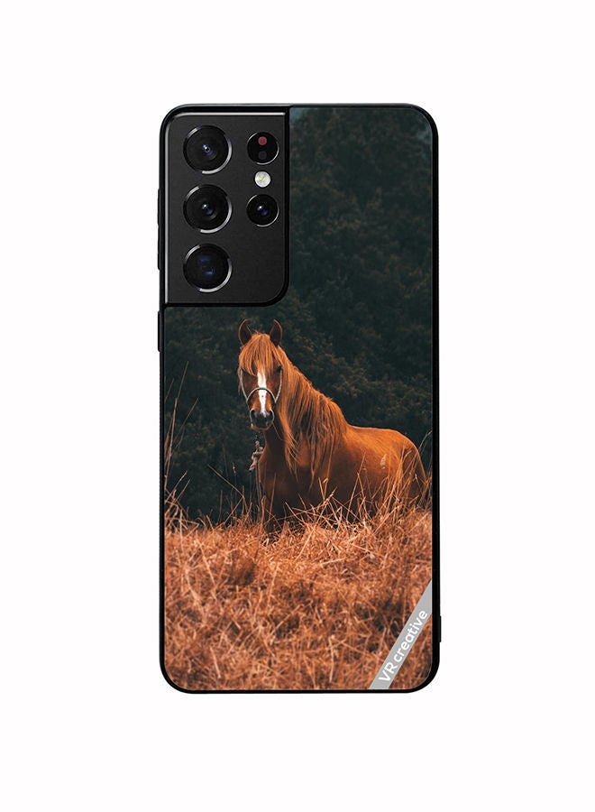 VR CREATIVE غطاء حماية لهاتف سامسونج جالاكسي S21 ألترا 5G بتصميم حصان ملكي متعدد الألوان - Image 1