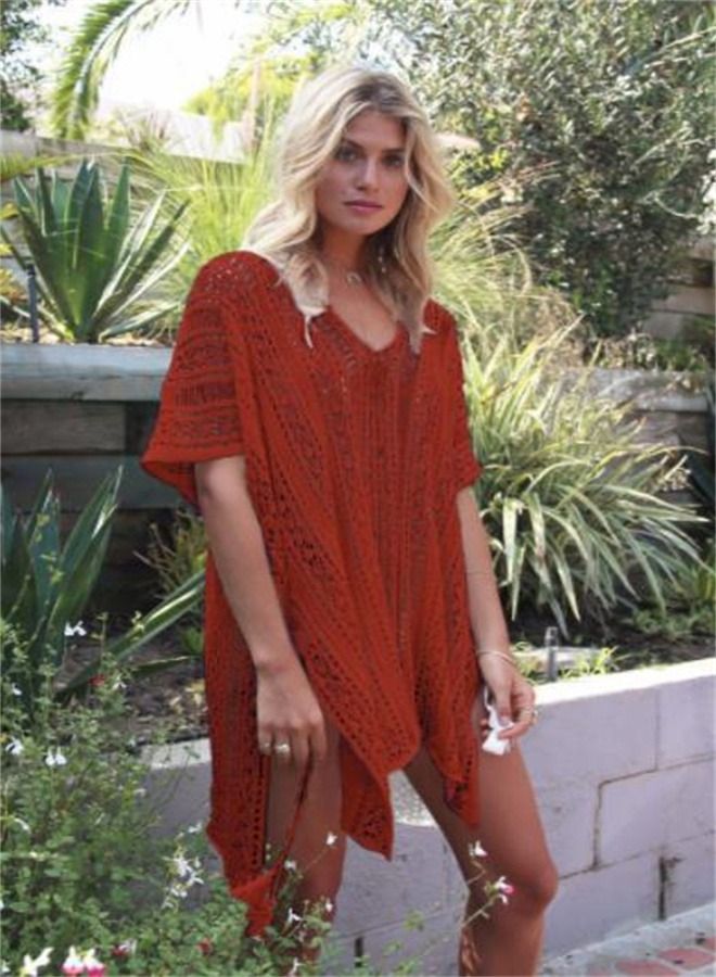 Loquat Solid Loose Beach Dress Rust Red  - Image 1