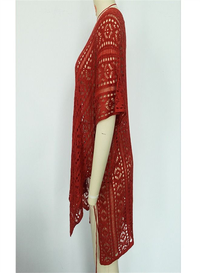 Loquat Solid Loose Beach Dress Rust Red  - Image 2