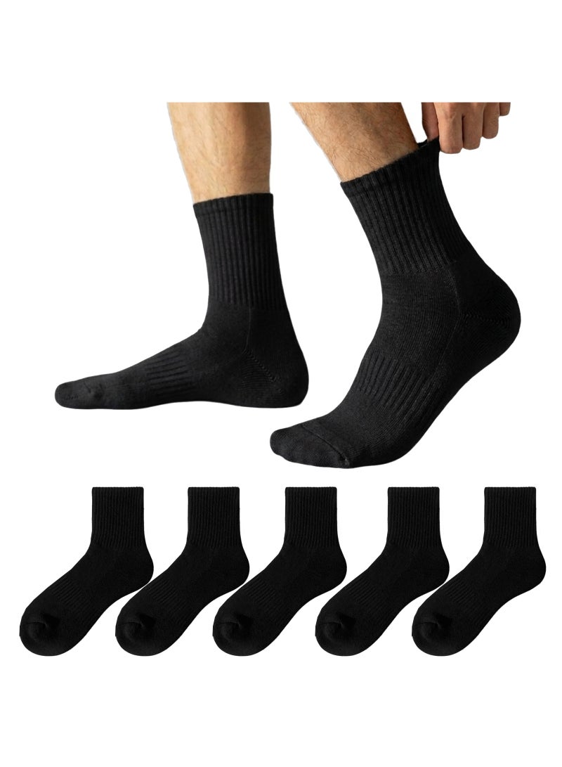 Infino Men's Crew Cotton Socks(5 Pack) 7A Antibacterial - Breathable & Non-Stuffy, Terry Sole for Shock Absorption and Protection, Athletic Socks Ideal for Sports & Daily Wear; Black(15cm sock height)