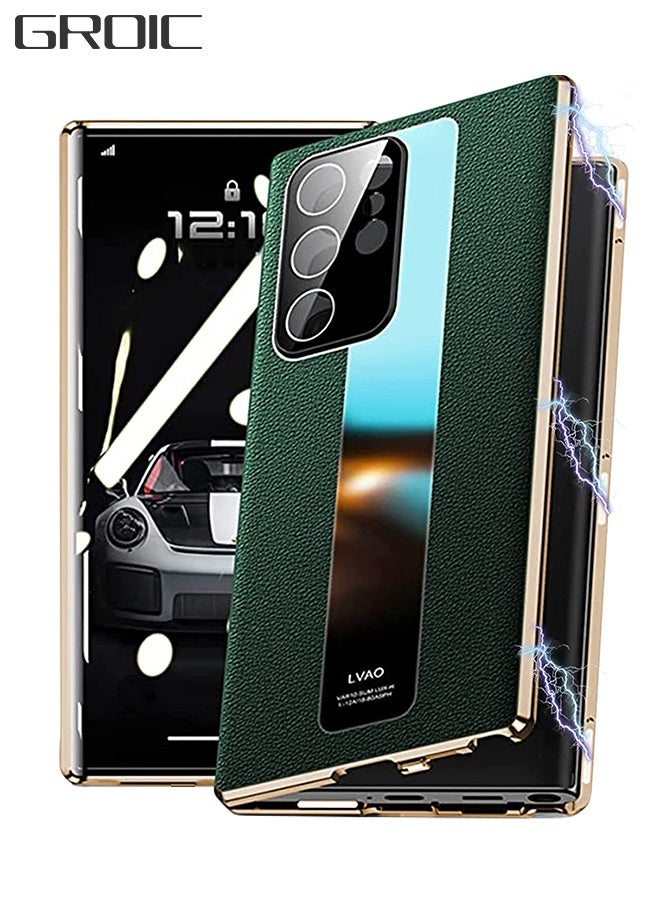 GROIC Magnetic Case for Samsung Galaxy S22 Ultra, Magnetic Tempered Glass Double-Sided Phone Case for S22 Ultra with Screen Protector, Leather Back Cover with Camera Cover for Galaxy S22 Ultra 5G-Green  - Image 1