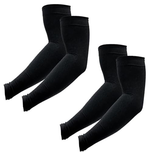 PFFY 2 Pairs UV Protection Cooling Arm Sleeves for Men & Women UPF 50 Breathable Sports Sleeve Black Color - Image 1