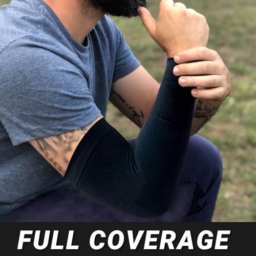 PFFY 2 Pairs UV Protection Cooling Arm Sleeves for Men & Women UPF 50 Breathable Sports Sleeve Black Color - Image 5