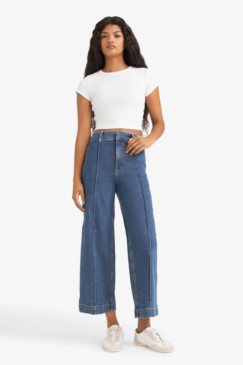 ديفاكتو Culotte High Waist Crop Fit Jeans