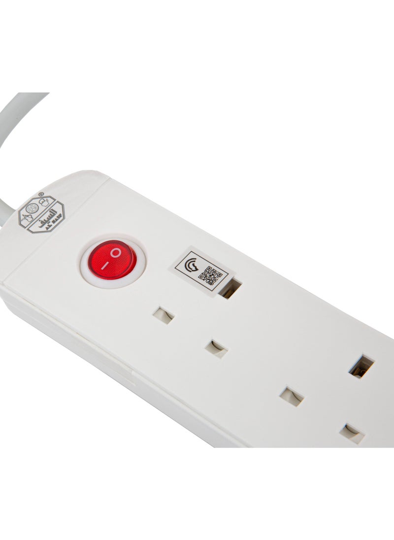 السيف - توصيلة كهرباء السيف 3 منافذ 13 أمبير / 5 متر أبيض مع 2 منافذ USB - Image 1