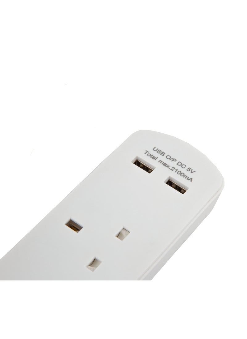 السيف - توصيلة كهرباء السيف 3 منافذ 13 أمبير / 5 متر أبيض مع 2 منافذ USB - Image 1
