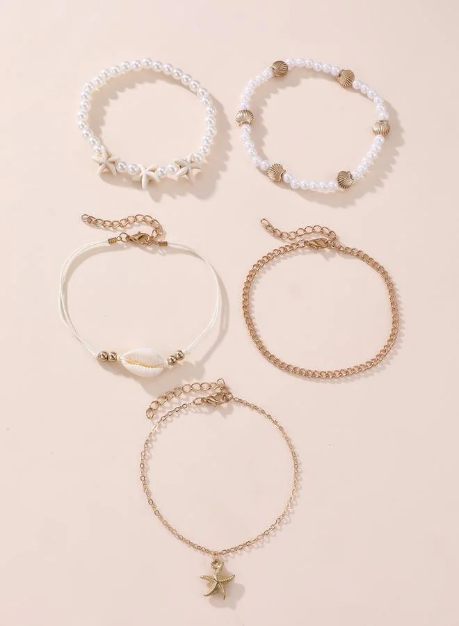 تايك تو Set of 5 -Pearl and Starfish Anklet