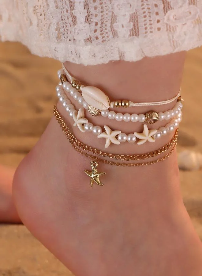 تايك تو Set of 5 -Pearl and Starfish Anklet