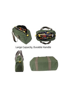 PROMASS promass Canvas Tool Bag, 14 Inch Wide Mouth Heavy Duty Tool Storage Bag with Large Capacity, Tool Tote Bag for Electricians, Power Tool Organizer Pouch, Tool Bags for Men (Green)  - Image 4