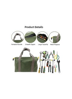PROMASS promass Canvas Tool Bag, 14 Inch Wide Mouth Heavy Duty Tool Storage Bag with Large Capacity, Tool Tote Bag for Electricians, Power Tool Organizer Pouch, Tool Bags for Men (Green)  - Image 3