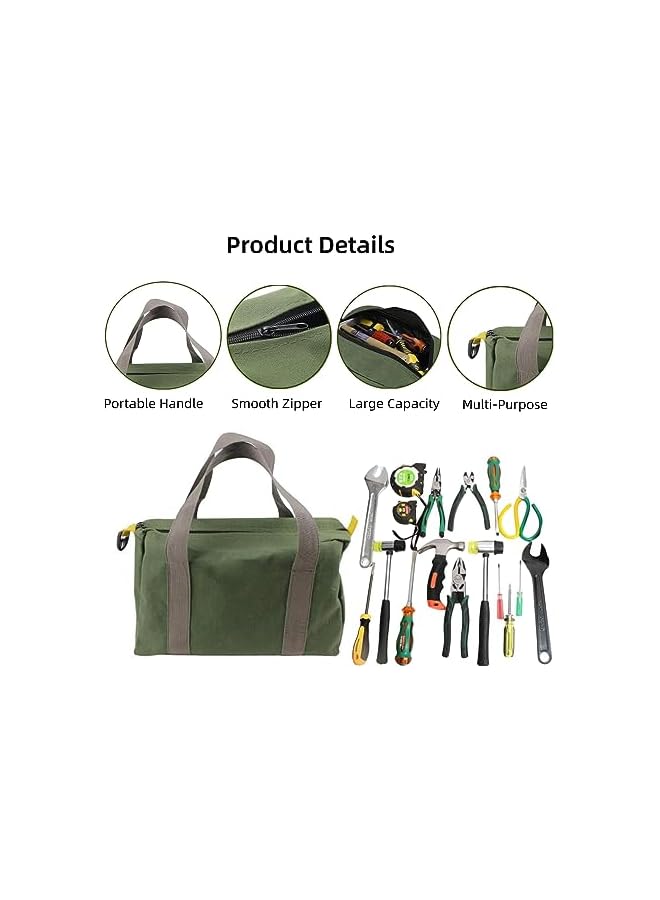 PROMASS promass Canvas Tool Bag, 14 Inch Wide Mouth Heavy Duty Tool Storage Bag with Large Capacity, Tool Tote Bag for Electricians, Power Tool Organizer Pouch, Tool Bags for Men (Green)  - Image 3