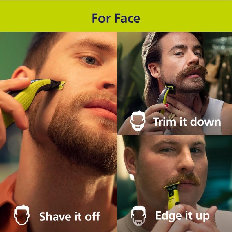 Norelco Philips Norelco for Face + Body, Electric Beard Trimmer, Shaver and Groomer, 5in1 Adjustable Comb, 1x Body Kit, Model QP2834/70, Black/Lime Green - Image 2