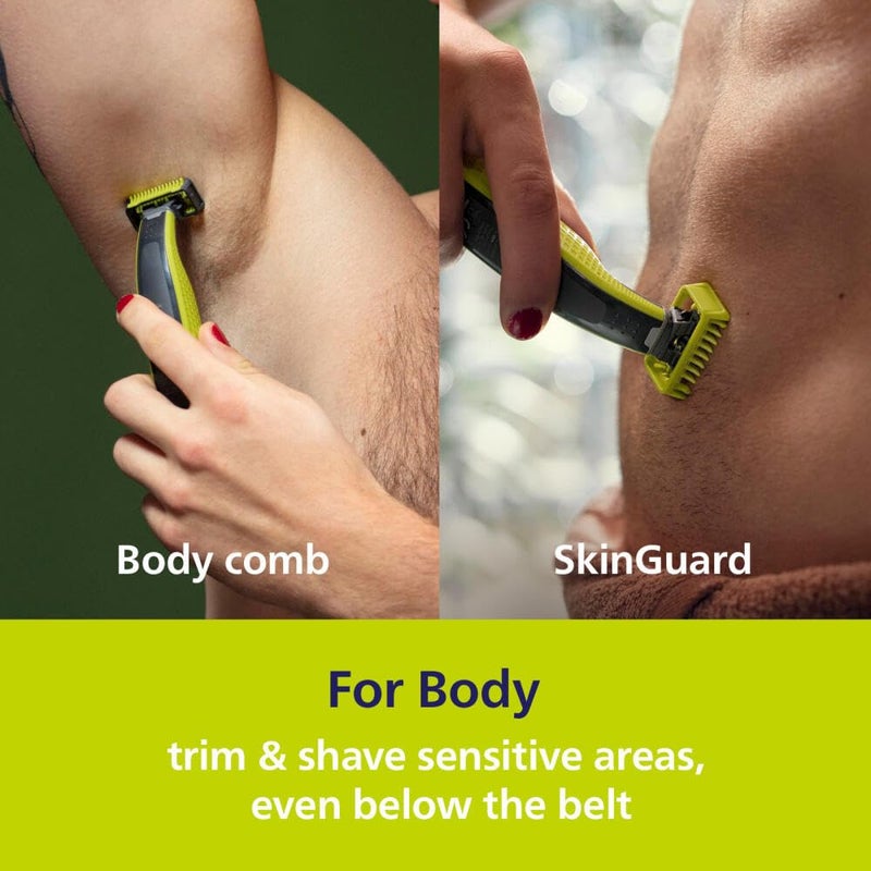 Norelco Philips Norelco for Face + Body, Electric Beard Trimmer, Shaver and Groomer, 5in1 Adjustable Comb, 1x Body Kit, Model QP2834/70, Black/Lime Green - Image 3