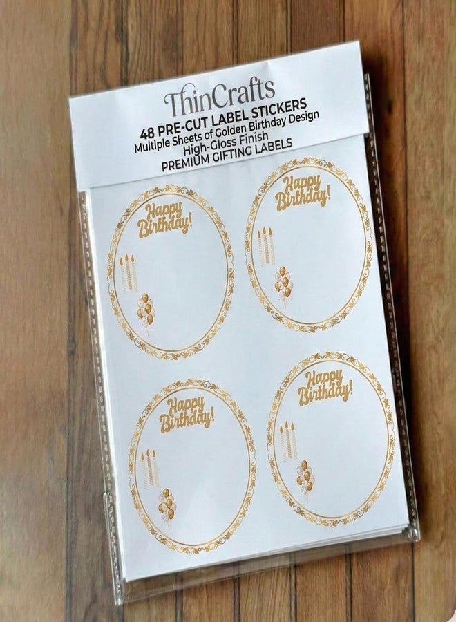 ThinkCrafts Happy 48 Birthday Round Label Stickers, Gold, High-Gloss Finish, 2 Inch Diameter, 48 Pre-Cut Gifting Labels - Image 3