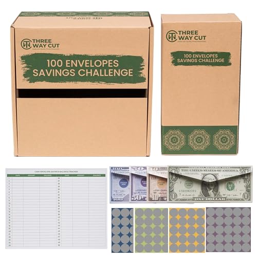 THREE WAY CUT 100 Envelopes Money Saving Challenge - Save 5050 Dollars In 100 Days Minimalistic Kit, 100 Cash Envelopes & Organizer Box Set, Trendy Tiktok & Youtube 5050 Bucks Savings Challenge, Fun Gift Ideas - Image 1