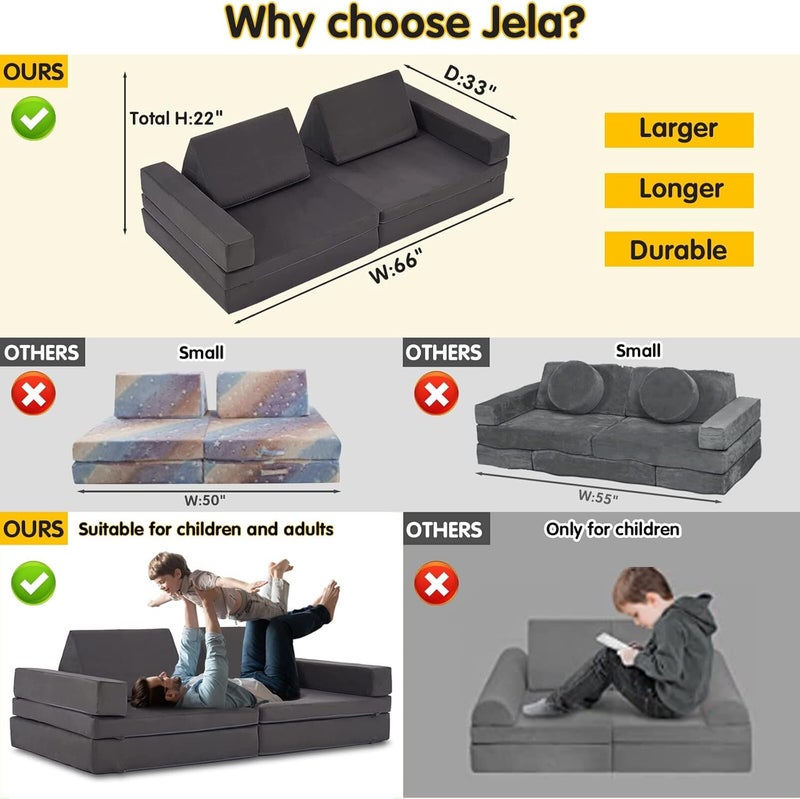 jela Kids Couch Extended Size 8PCS for Family, Floor Sofa Couch Modular Furniture for Kids Adults - Image 5