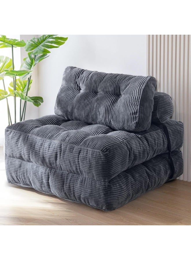TELANPU Folding Sofa Bed, Convertible Sleeper Chair with Pillow Foldable Mattress with Back Support, Portable Fold Out Chair Bed Comfy Floor Sofa Lounge for Living Room Bedroom, Dark Grey - Image 1