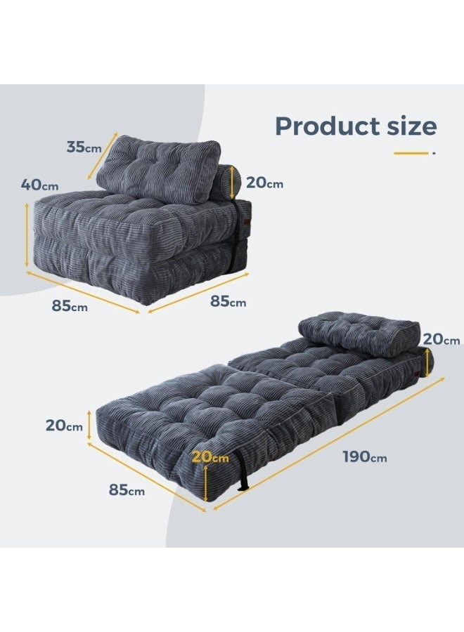 TELANPU Folding Sofa Bed, Convertible Sleeper Chair with Pillow Foldable Mattress with Back Support, Portable Fold Out Chair Bed Comfy Floor Sofa Lounge for Living Room Bedroom, Dark Grey - Image 3
