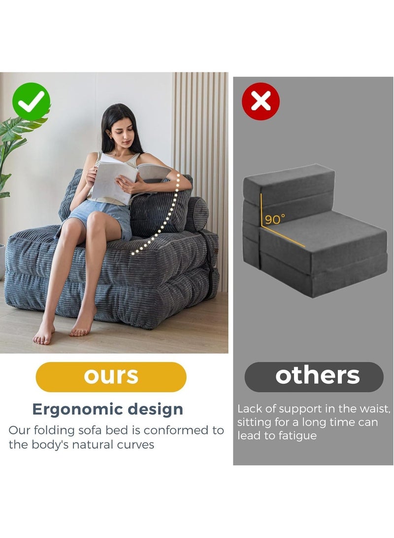 TELANPU Folding Sofa Bed, Convertible Sleeper Chair with Pillow Foldable Mattress with Back Support, Portable Fold Out Chair Bed Comfy Floor Sofa Lounge for Living Room Bedroom, Dark Grey - Image 4