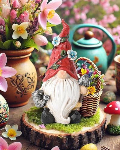 GoGnome Hand-Painted Resin Garden Gnome with Watering can and Shovel Figurine - 6.5" Summer and Spring Decorations for Home and Yard - Ideal Gnome Gifts for Women (Red) - Image 5