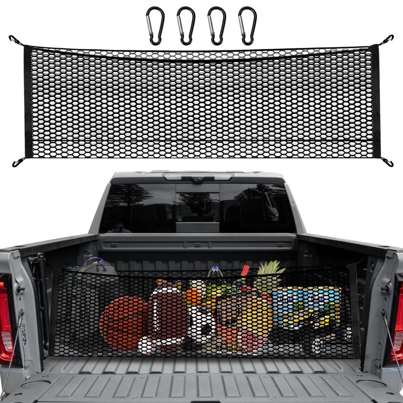 LINKCRO Truck Bed Cargo Net for Pickup Truck Bed - Premium Truck Bed Net for Trunk Organizers and Storage - Trunk Mesh Cargo Net for Chevrolet Silverado, FT150, GMC - Image 1