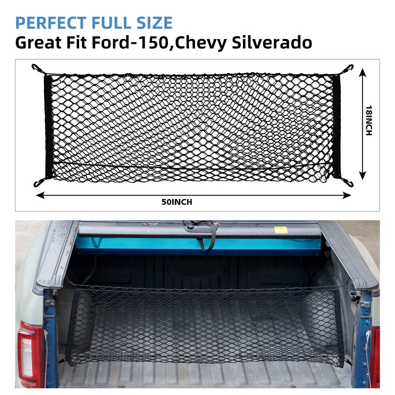 LINKCRO Truck Bed Cargo Net for Pickup Truck Bed - Premium Truck Bed Net for Trunk Organizers and Storage - Trunk Mesh Cargo Net for Chevrolet Silverado, FT150, GMC - Image 3