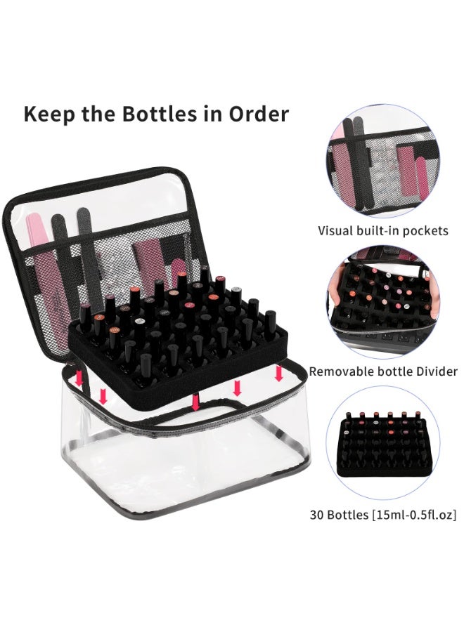 Arabest Nail Polish Organizer Bag Holds 30 Bottles (15ml/0.5 fl.oz) Portable Supplies Organizer Handbag for Manicure Tools, Portable Nail Supplies Kit Organizer Carrying Case (Black) - Image 5