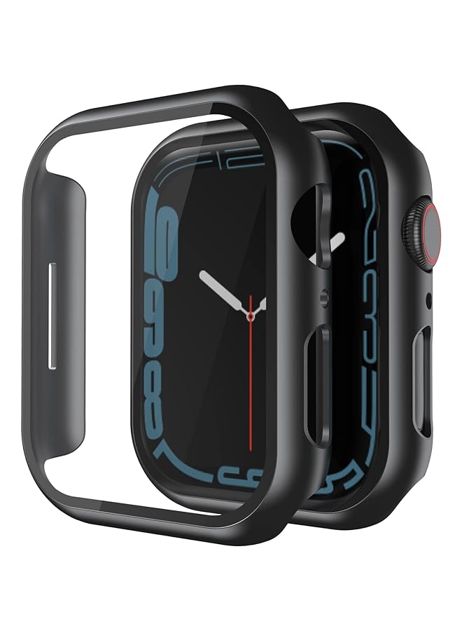 Smiling 2 Pack Hard Pc Case Compatible With Watch 45Mm Series 7 With Hd Tempered Glass Screen Protector Full Protective Cover Anti Scraches High Touch Sensitivity For Iwatch Space Black - Image 1