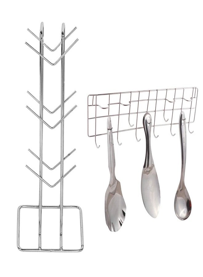 JISUN Stainless Steel Cup Stand/Cup Holder & Hook Rail/Wall Mounted Ladle Stand for Kitchen - Image 1