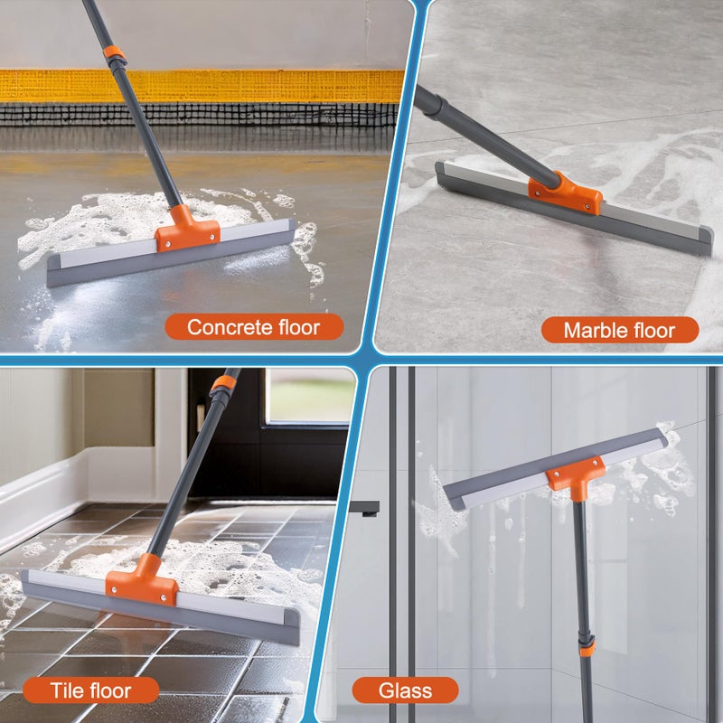 CLEANHOME ممسحة أرضية مطاطية CLEANHOME للأرضيات الخرسانية، والأرضيات البلاط، والأرضيات المعدنية الثقيلة، ممسحة للحمام لإزالة الماء، ممسحة تجارية مع مقبض طويل قابل للتمديد - Image 3