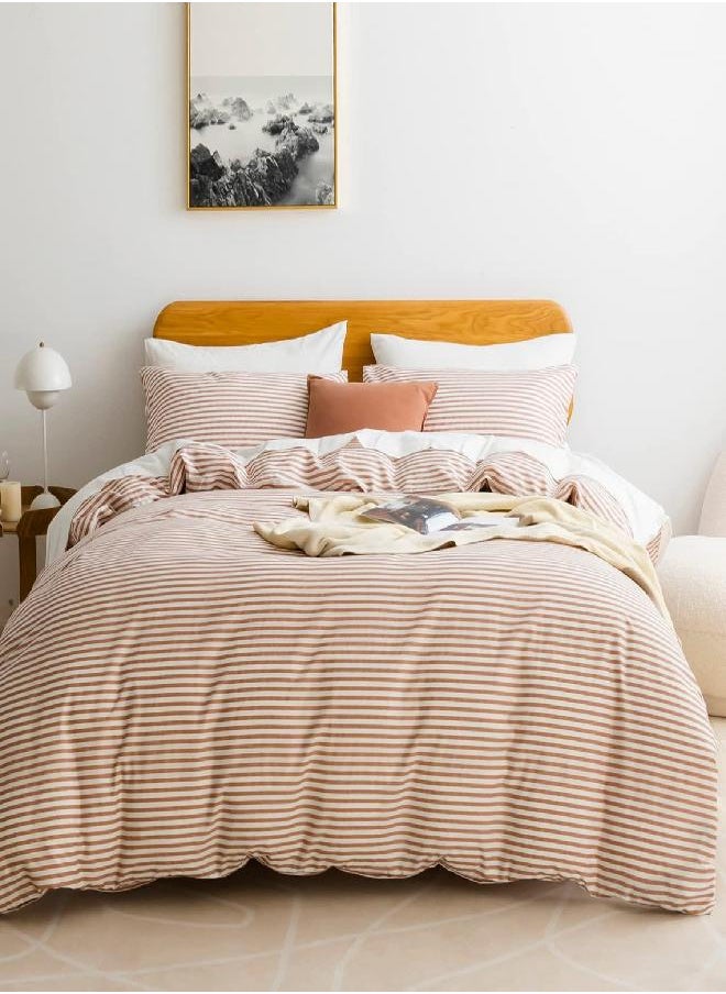 JELLYMONI JELLYMONI 100% Natural Cotton 2pcs Striped Duvet Cover Sets,White Duvet Cover with Pink Stripes Pattern Printed Comforter Cover,with Zipper Closure & Corner Ties(Twin Size)  - Image 3