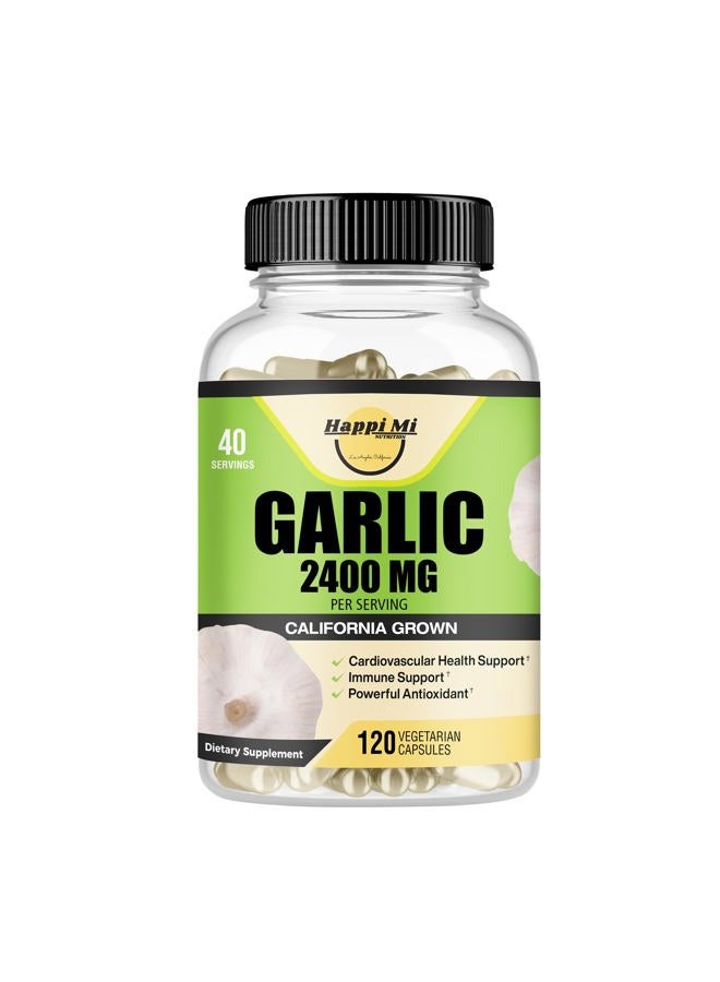 Happi Mi Nutrition Garlic Capsules 2400mg - Made with Organic Garlic Bulbs, California US Grown - Natural Immune Support Supplement 40 Day Supply - Image 1