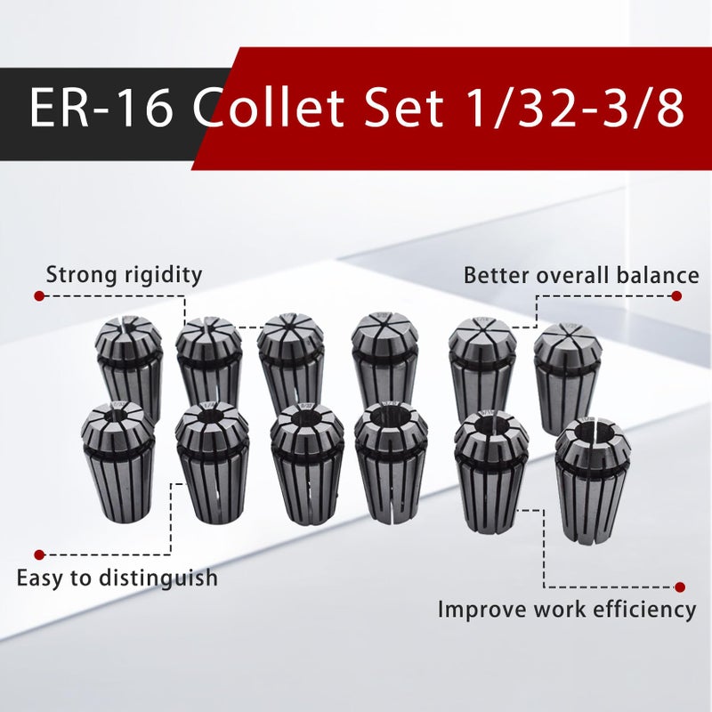findmall مجموعة كوليت ER-16 12 قطعة مجموعة كوليت نابض ER-16 1/32-3/8 مناسبة لأداة الطحن CNC - Image 4