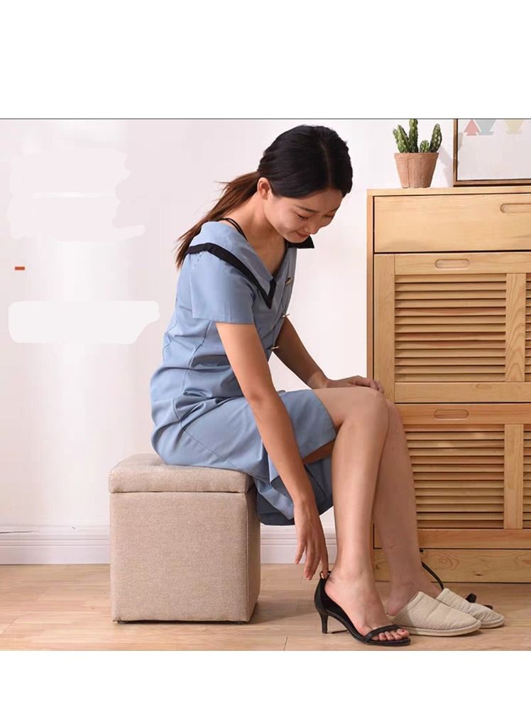 LINGWEI Ottoman Storage Footrest Stool Multifunction Storage Box Bench Seat Toy Box Ottoman Chair Shoe Change Bench Gray - Image 5