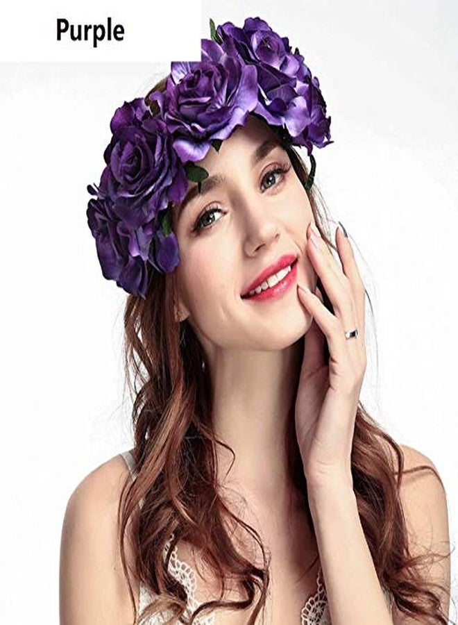 DNHCLL Rose Floral Headpiece - Fake Flower Crown, Headband for Women, Girls, Hair Accessory, and Pet Wreath (Purple) - Image 3