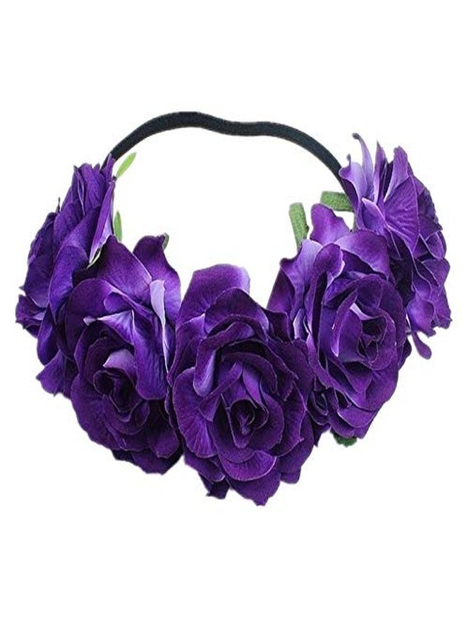 DNHCLL Rose Floral Headpiece - Fake Flower Crown, Headband for Women, Girls, Hair Accessory, and Pet Wreath (Purple) - Image 1