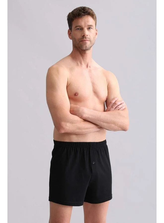 Aytuğ Egyptian Organic Cotton Relax Loose Fit Button Extra Loose Cut Long Shorts Boxer Black.