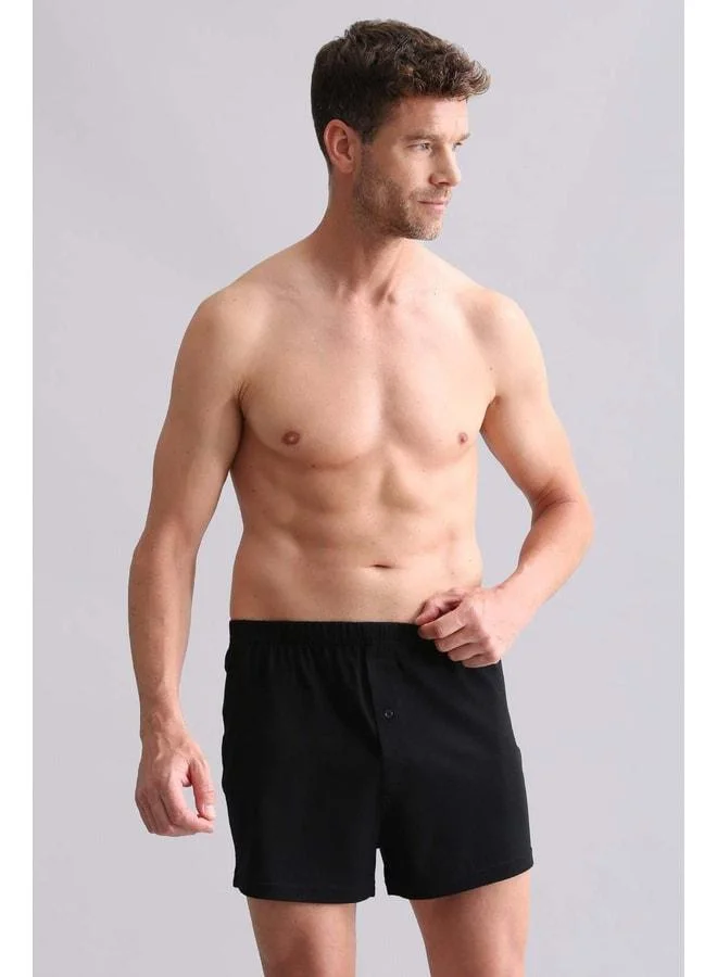 Aytuğ Egyptian Organic Cotton Relax Loose Fit Button Extra Loose Cut Long Shorts Boxer Black.