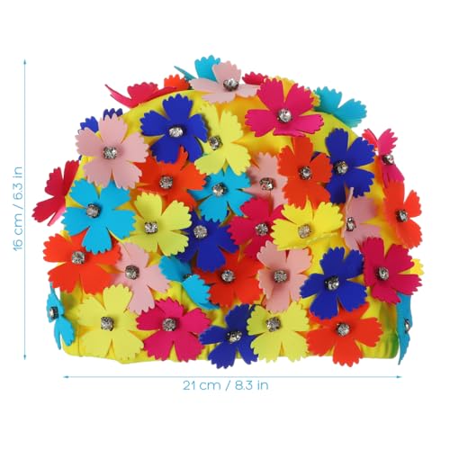 Veemoon Women Faric Floral Petal Swim Cap, Floral Retro Style Fabric Bathing Cap Fashionable Swimming Hat with Three-Dimensional Flower for Lady Girls Long/Short Hair Bathing Swimming - Image 3