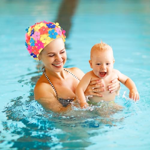 Veemoon Women Faric Floral Petal Swim Cap, Floral Retro Style Fabric Bathing Cap Fashionable Swimming Hat with Three-Dimensional Flower for Lady Girls Long/Short Hair Bathing Swimming - Image 5