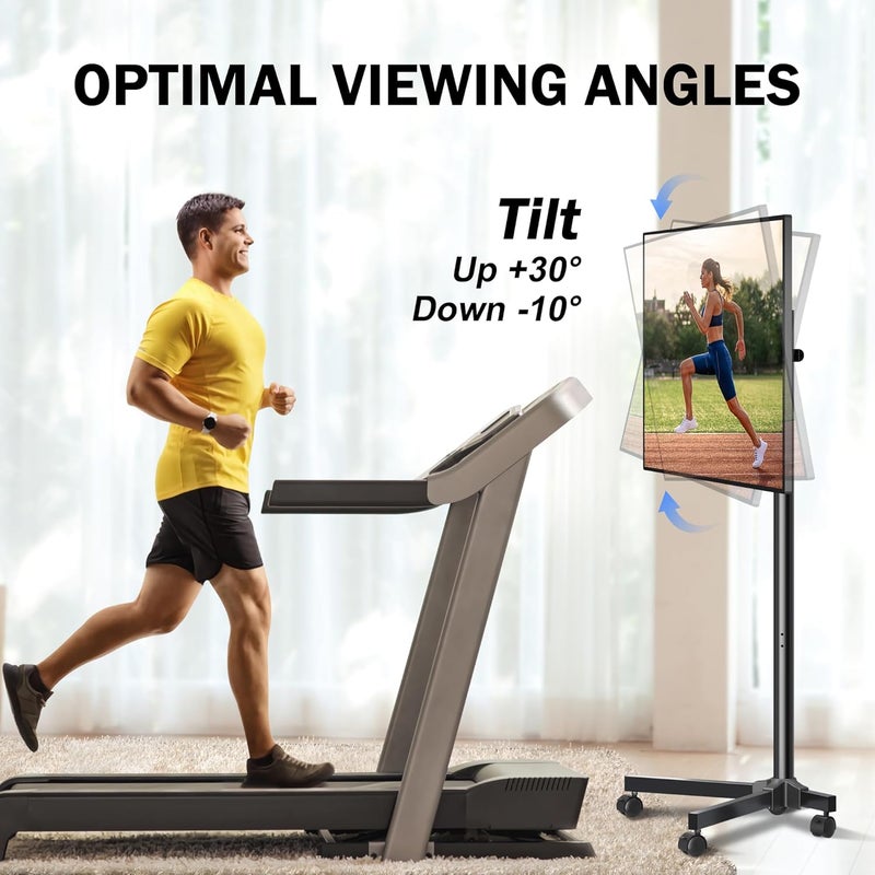 Xinlei Mobile TV Carts, Rotating Rolling TV Stand on Wheels for 13-50" Flat/Curved TVs Height Adjustable 30° Tilt Floor TV Stand Portable Monitor Stand Holds up to 44lbs Max VESA 200x200mm ML1350 - Image 4