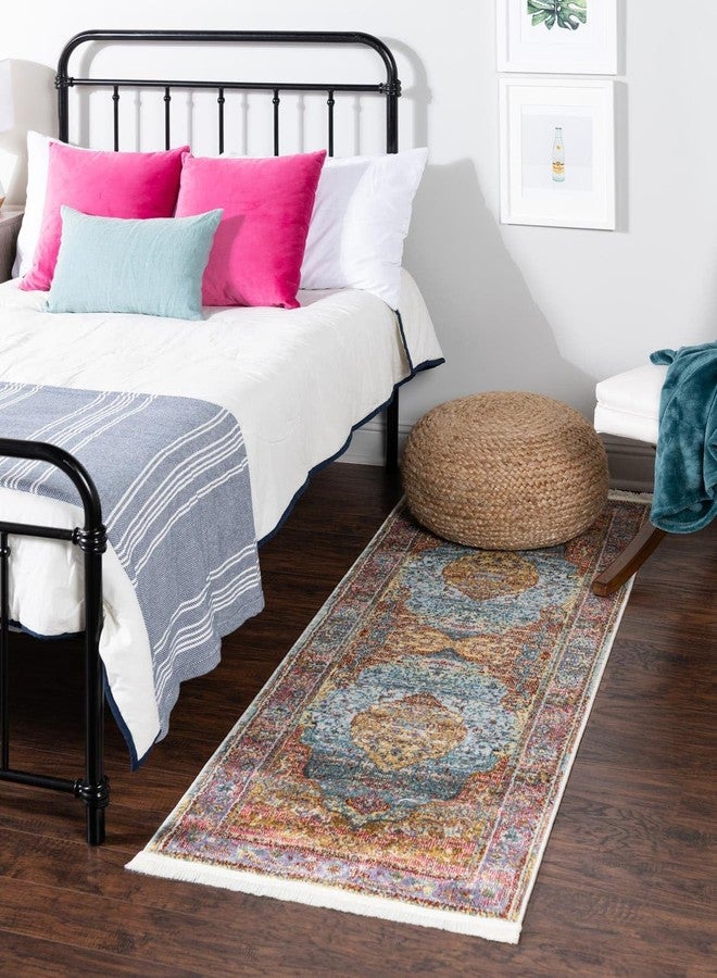Unique Loom Baracoa Collection Area Rug - Miramar (2' 7" x 12' 2" Runner, Light Blue/ Blue) - Image 1