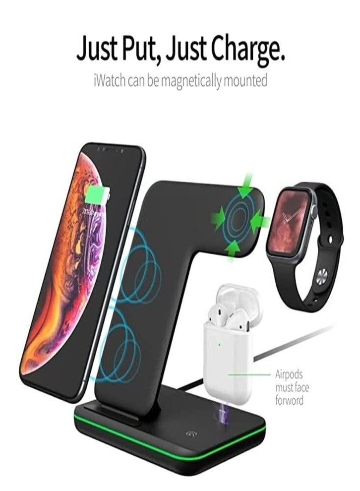 3-In-1 Fast Wireless Charger | Wireless Charging Station 15W Qi Fast Wireless Charger Stand Mainly Compatible For Smart phones | Smart watches | Earphones & someTWS MultiCharger - Image 5