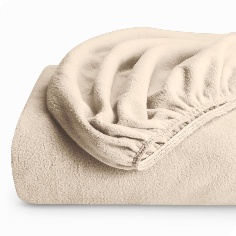 Bare Home Bare Home Super Soft Fleece Fitted Sheet - King Size - Extra Plush Polar Fleece - Deep Pocket - All Season Cozy Warmth (King  Sand)  - Image 2