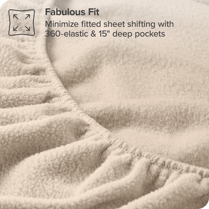 Bare Home Bare Home Super Soft Fleece Fitted Sheet - King Size - Extra Plush Polar Fleece - Deep Pocket - All Season Cozy Warmth (King  Sand)  - Image 5