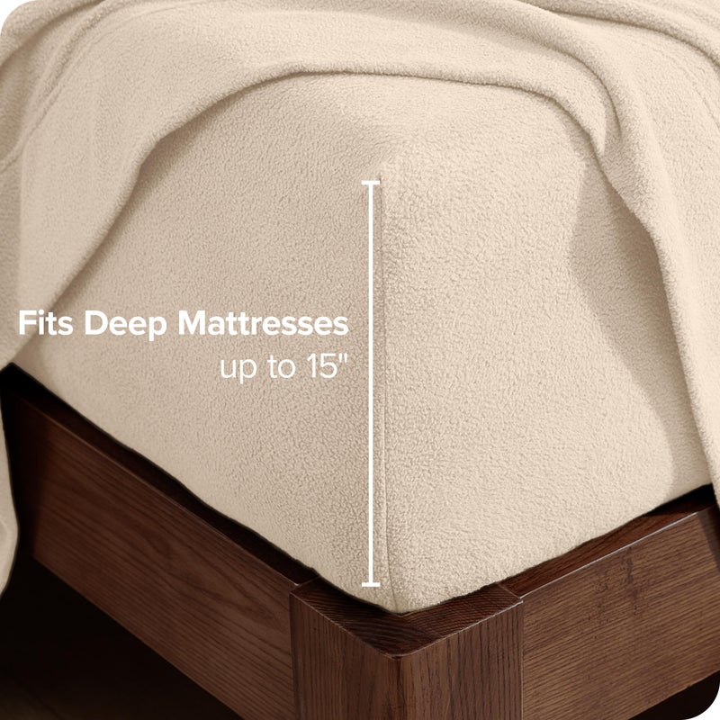 Bare Home Bare Home Super Soft Fleece Fitted Sheet - King Size - Extra Plush Polar Fleece - Deep Pocket - All Season Cozy Warmth (King  Sand)  - Image 3